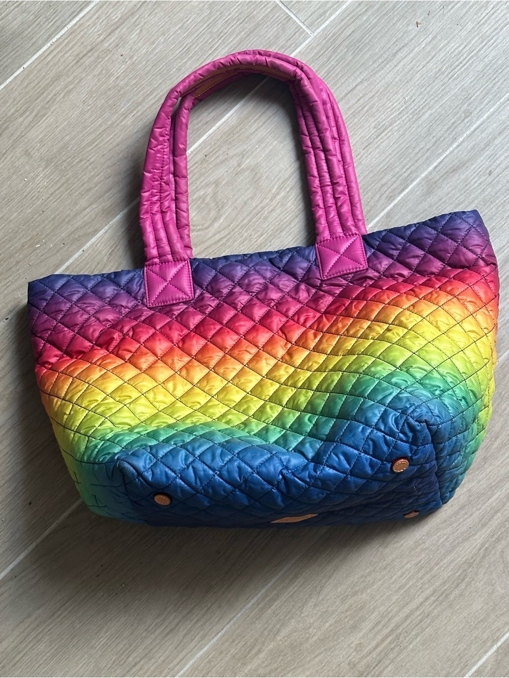 MZ Wallace Quilted Rainbow Gradient Tote - Pink, Purple, Blue, Green, Yellow - Picture 2 of 8